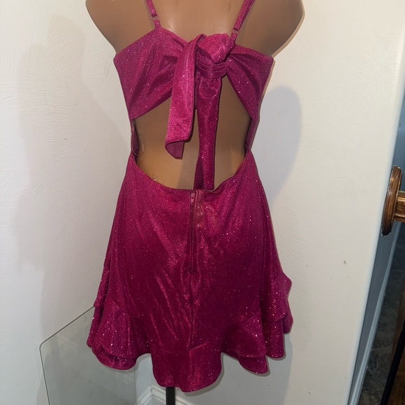 Women’s Pink Sparkly Semi Formal Dress Mini Strapless Tiered Size 11 - Picture 10 of 12